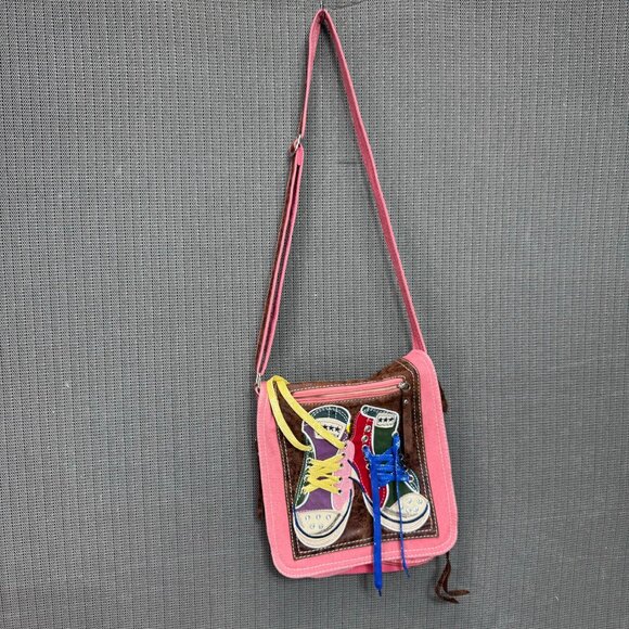 Colorful Canvas & Faux Leather Crossbody Bag With Shoe Design - Picture 2 of 5